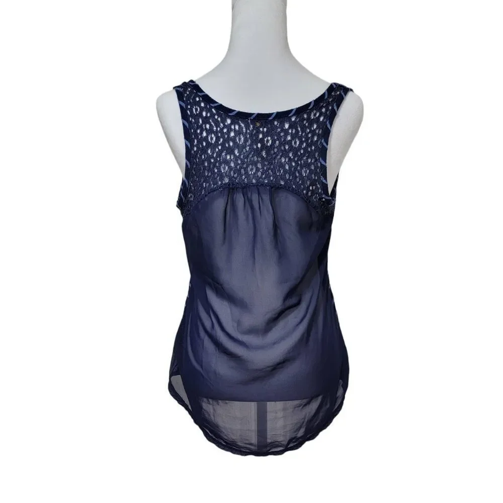 Eyelash Couture Shirt Tank Top Women's Small Blue Sheer Back Sleeveless Striped